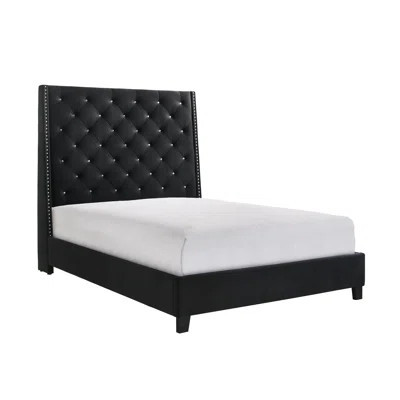 1Pc Contemporary Style Queen Panel Upholstered Bed Button Tufted Demi-Wings Nailhead Trim | Wayfair North America