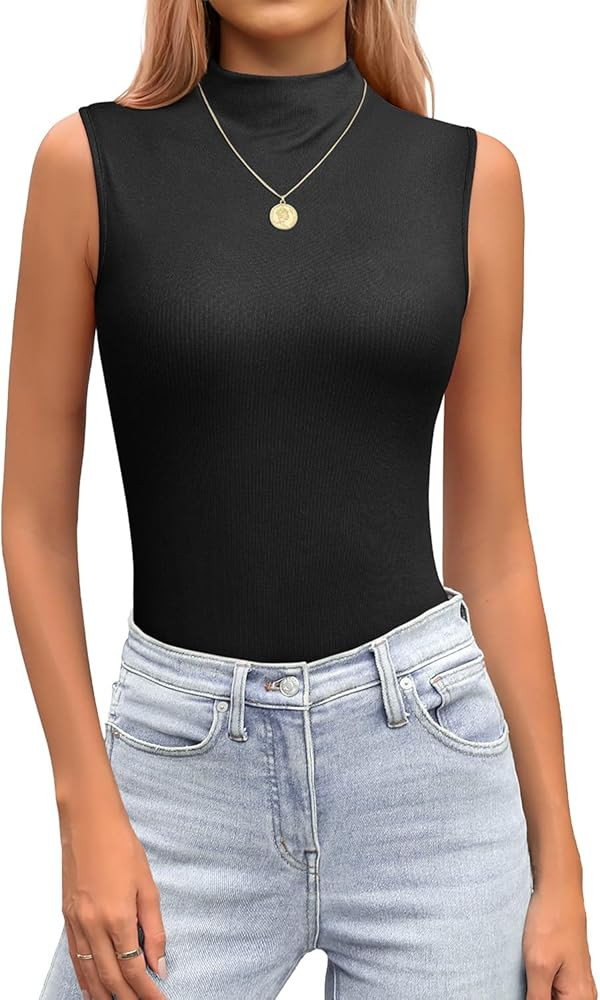JUSTFASHIONNOW Mock Turtleneck Sleeveless Tops Stretchy Relax Fit Casual 2026 Summer Layer Tank T... | Amazon (US)