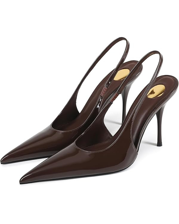 Slingback High Heels for Women Sexy Fashion Patent Leather Stiletto Pumps Closed Pointed Toe 4 In... | Amazon (US)
