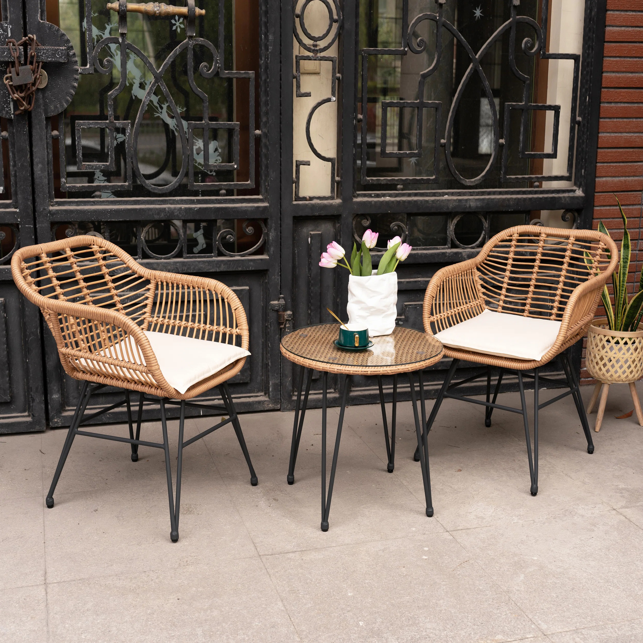 Virgie 3 Piece Wicker/Rattan Seating Group with Cushions | Wayfair North America