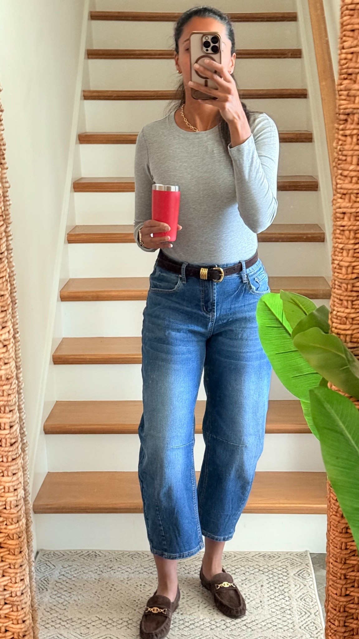 Elevated casual with brown suede belt and shoes. Turn a regular bodysuit and barrel jeans outfit into something fun with the right accessories 

#LTKxMadewell #LTKStyleTip #LTKOver40