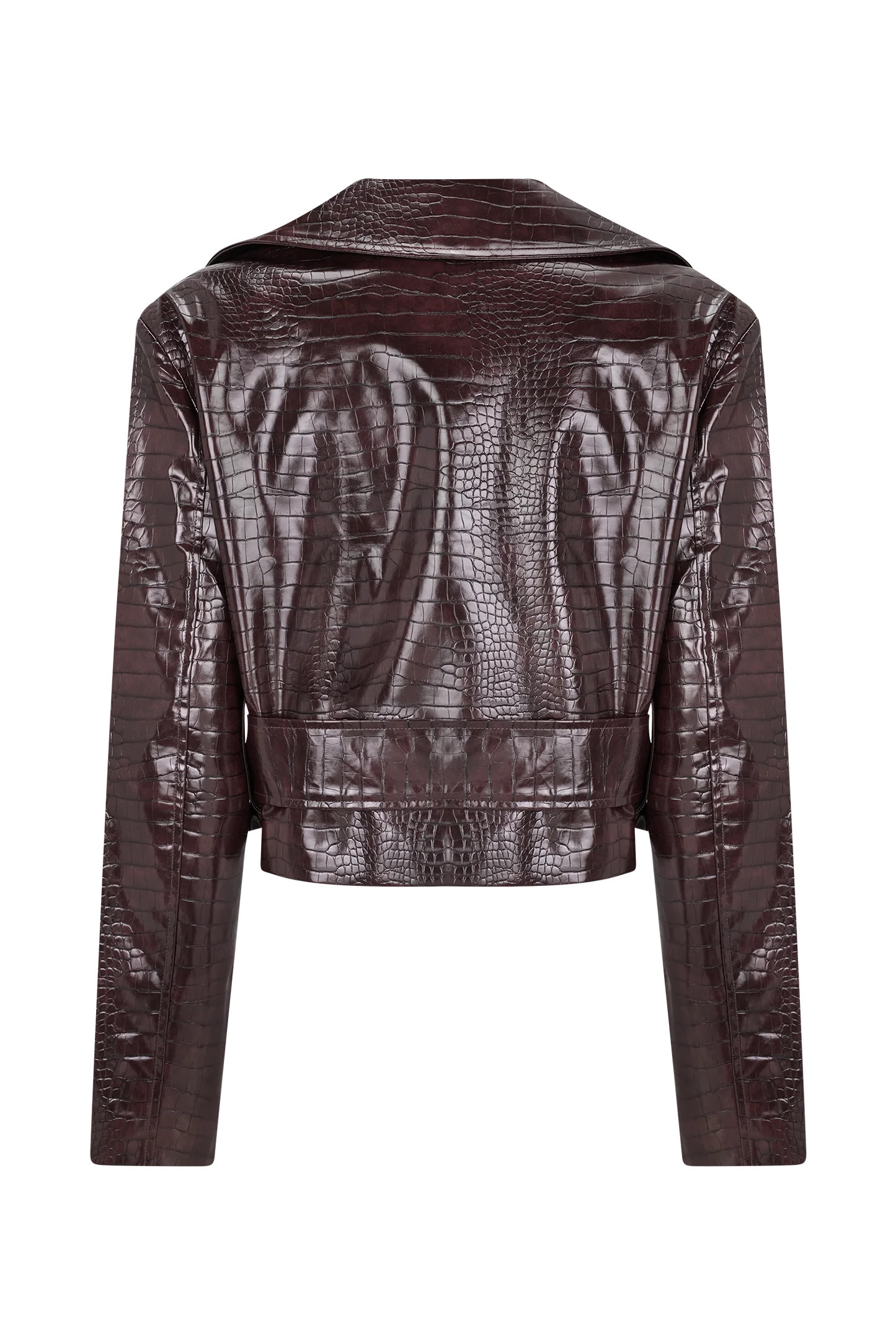Archie Croc Faux Leather Cropped Jacket - Burgundy | Meshki UK