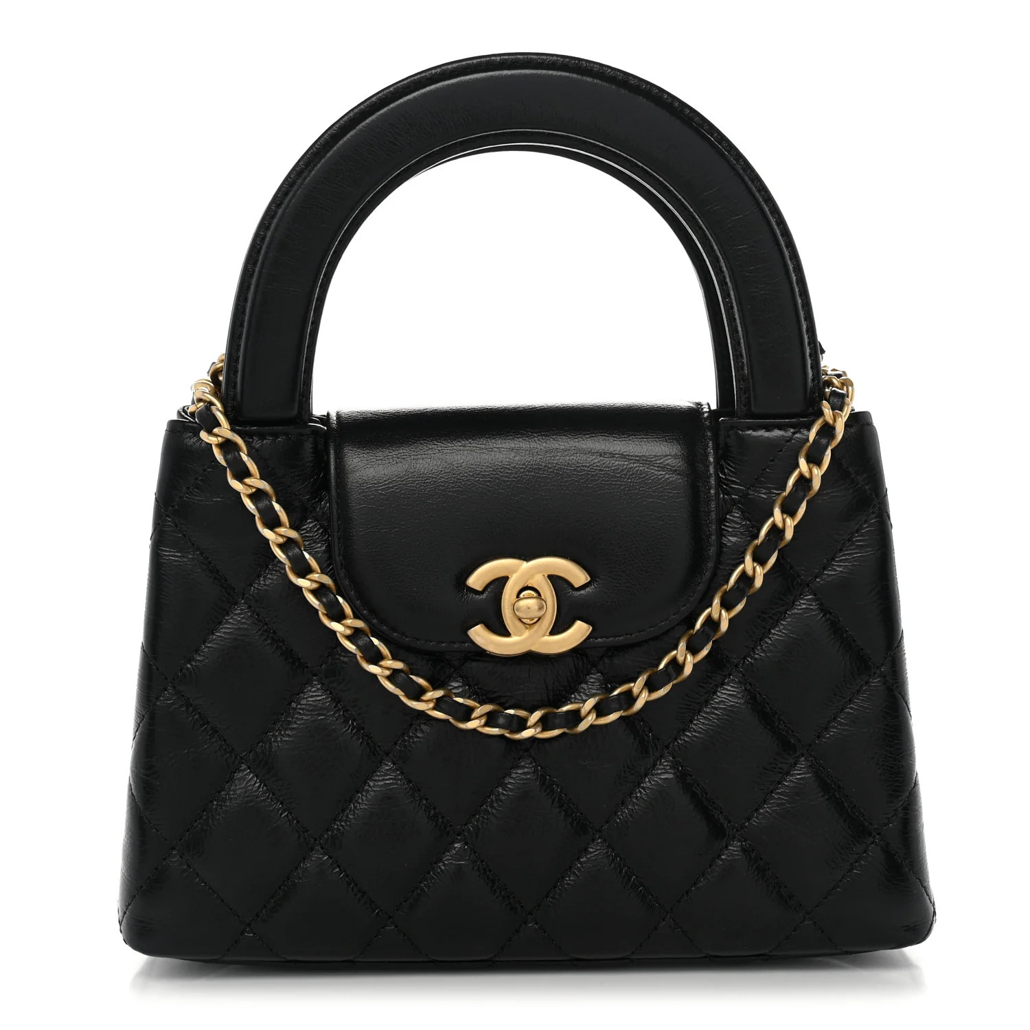 Chanel Shiny Aged Calfskin Quilted Nano Kelly Shopper Black 1948073 | FASHIONPHILE (US)