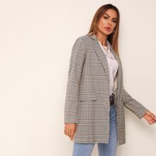 Notched Collar Single Breasted Plaid Blazer Without Belt | SHEIN