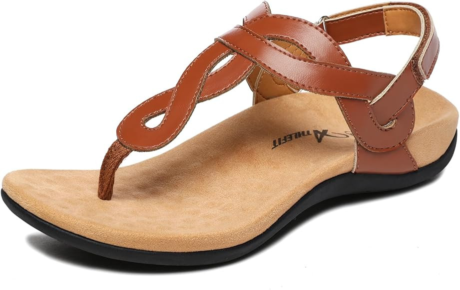 Athlefit Women's Orthopedic Arch Support Sandals Comfortable Thong T-Strap Orthotic Casual Flat S... | Amazon (US)