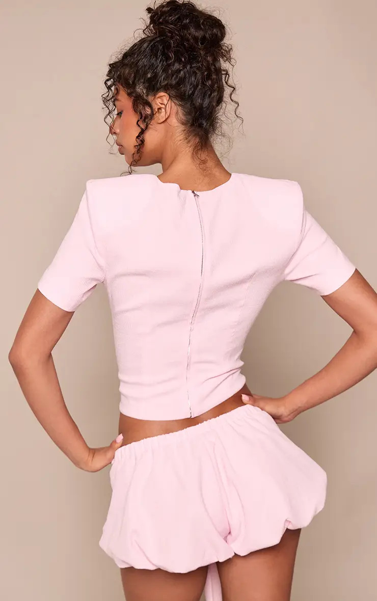 Pale Pink Textured Structured T-Shirt Co-ord | PrettyLittleThing UK