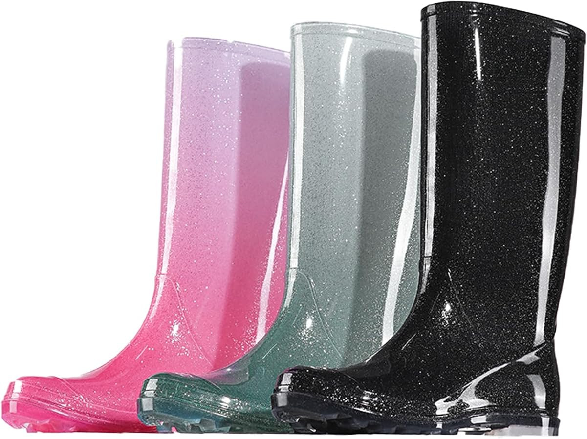 Womens Rain Boots Glitter Tall Rainboots Waterproof Garden Boots Mud Boots Outdoor Rain Shoes for... | Amazon (US)