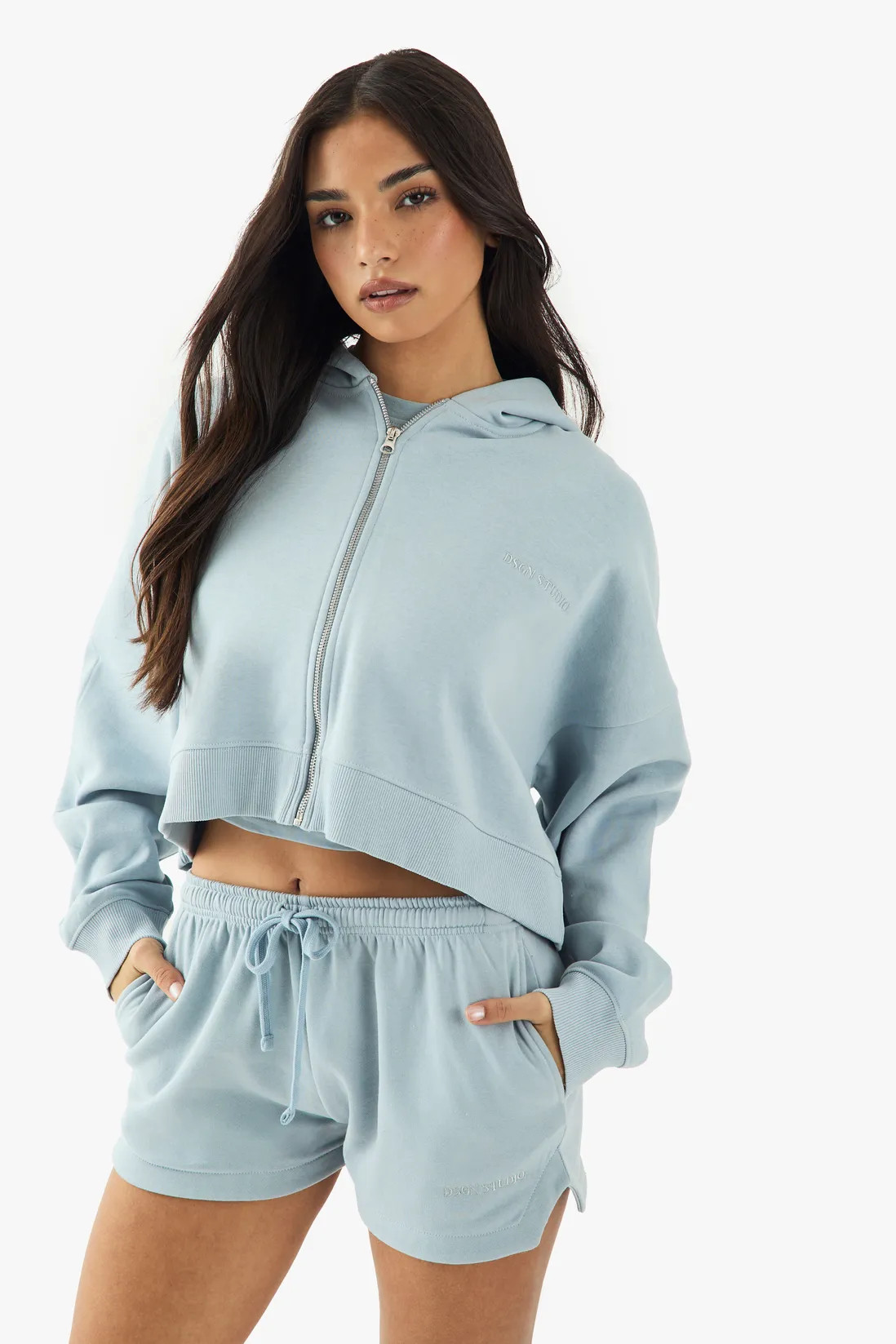 Hoodies & Sweatshirts | DSGN Studio Embroidered Zip Through Boxy Crop Hoodie | DSGN Studio | Boohoo.com (UK & IE)