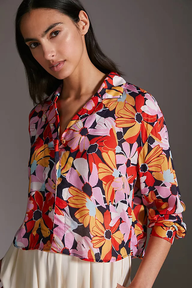 Maeve Cropped Printed Buttondown | Anthropologie (US)