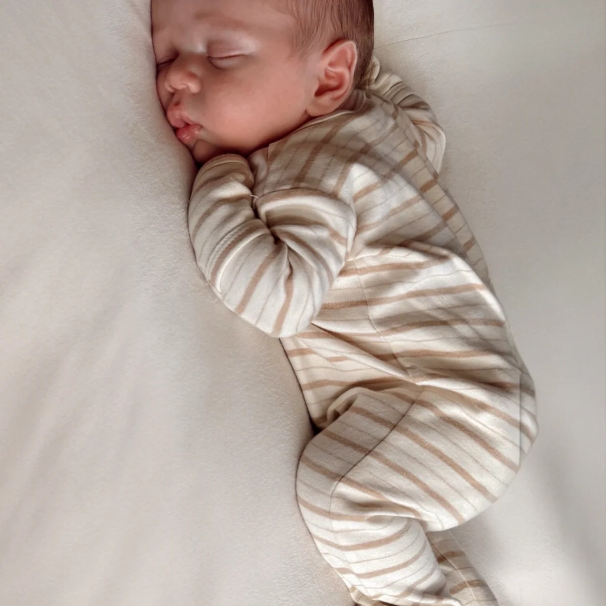 Biscuit Mixed Stripe / Organic 2-Way Zip Footie | SpearmintLOVE