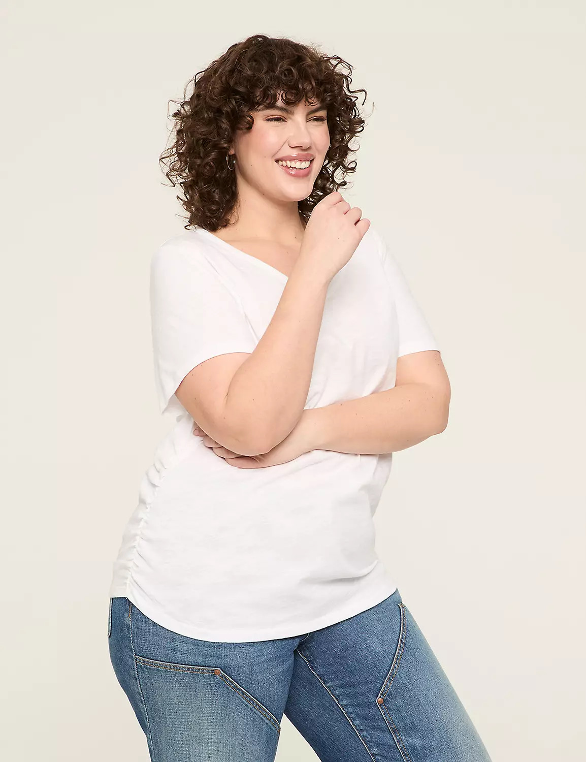Short-Sleeve V-Neck Side-Ruched Tee | LaneBryant | Lane Bryant (US)