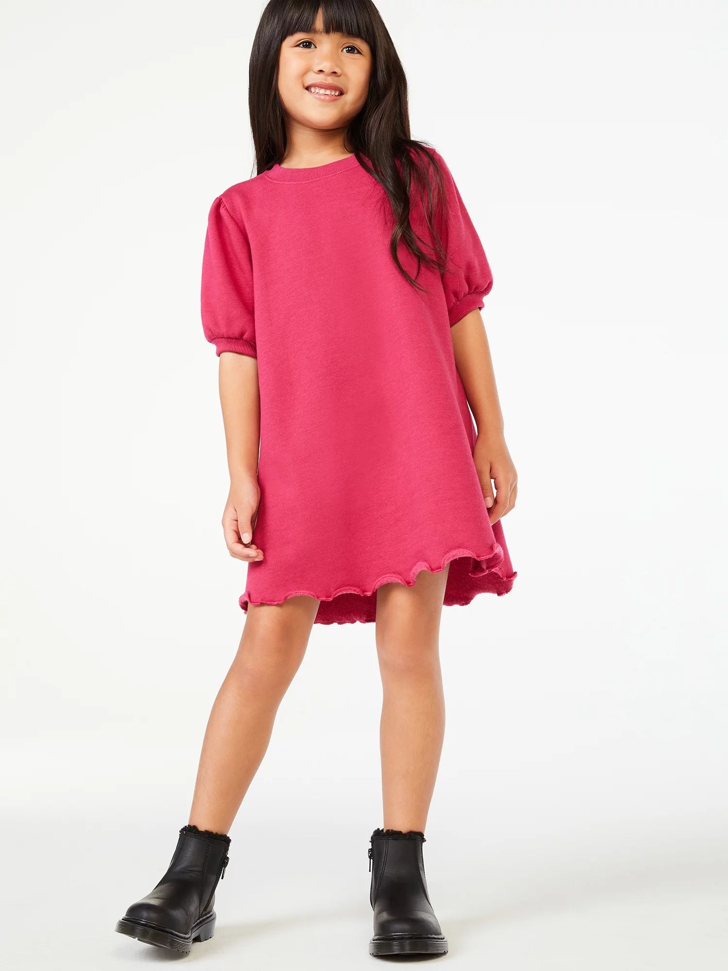 Free Assembly Girls Puff Shoulder Sweatshirt Dress, Sizes 4-18 | Walmart (US)