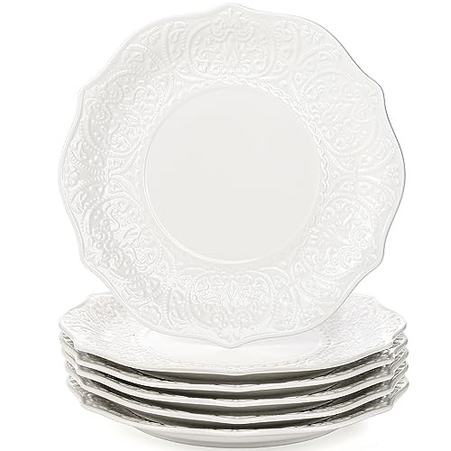 SOUJOY Set of 6 Salad Plate, 8 Inch Porcelain Dessert Serving Plates, Embossed Printing Small Din... | Amazon (US)