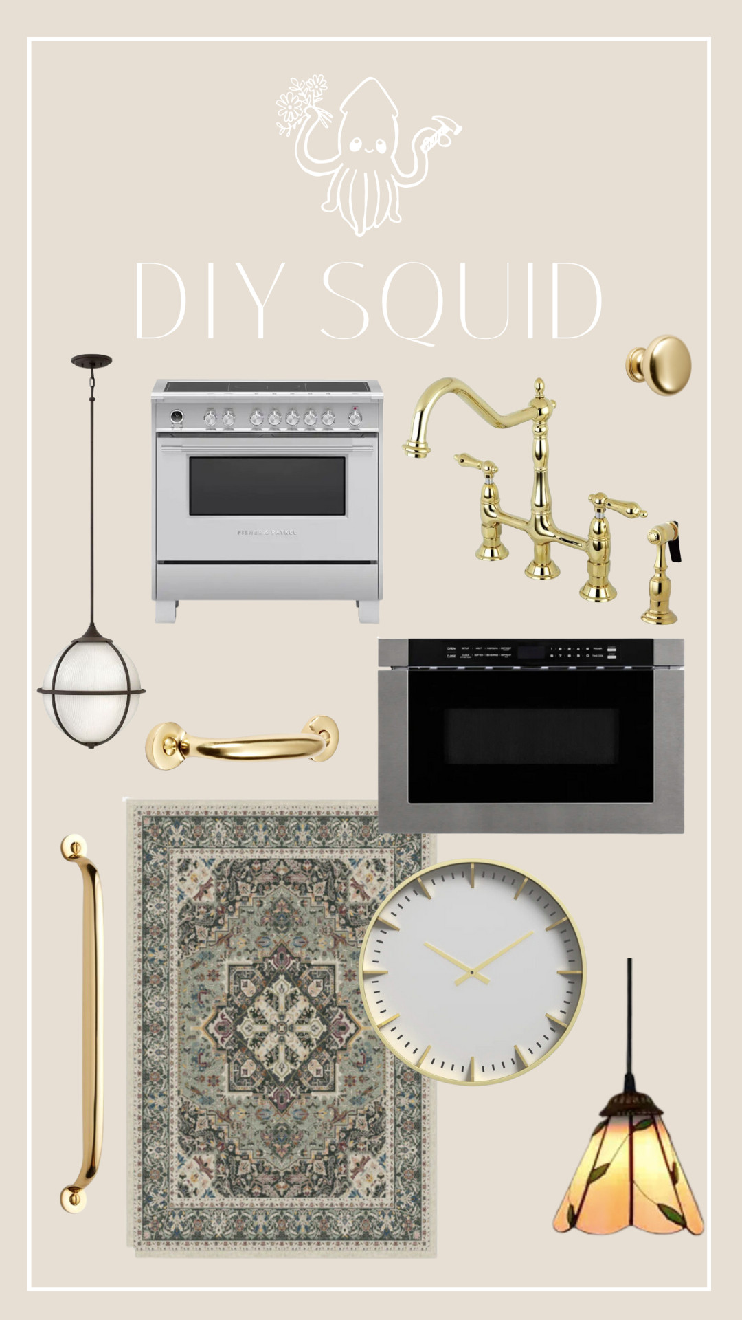 ✨ Kitchen Inspiration ✨ A perfect mix of warm brass, timeless appliances, and classic textures to create a cozy yet elevated space! Shop these finds for your kitchen. 🏡💛 #KitchenMoodboard #HomeDecor 

 #LTKHome #LTKFamily