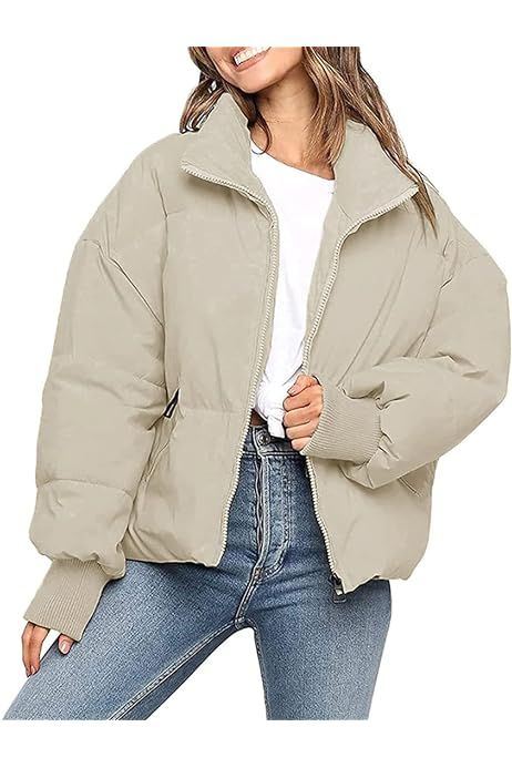 Jeanewpole1 Womens Down Puffer Short Jacket Quilted Lightweight Coats Outerwear | Amazon (US)