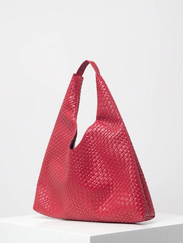 Vintage Woven Shoulder Bag, Large Capacity Tote Bag, Soft PU Leather Handbag, Daily Commuting Bag... | SHEIN