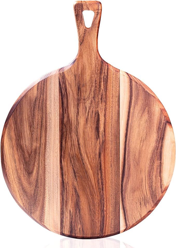 Acacia Wood Cutting Board Pizza Peel - EVNSIX Round Cutting Boards with Handle for kitchen,Wooden... | Amazon (US)