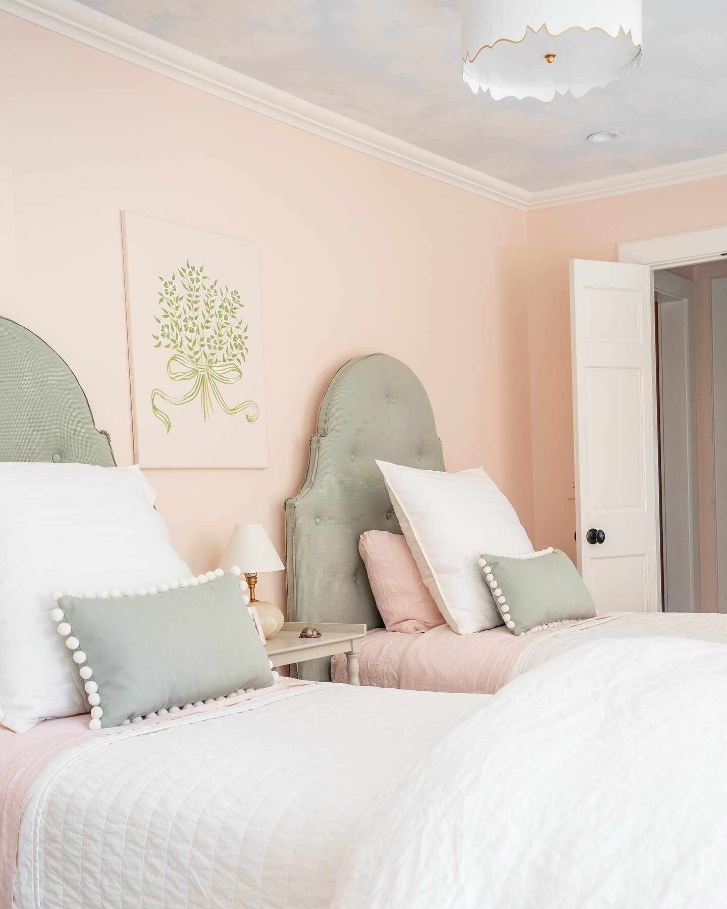 When we recently moved, we included fresh #annieselke / #pineconehillbedding bedding in my daughter’s room. I love the look of linen and the upkeep, without serious help and young children - linen is the way to go! Right now, you can take 50% off my daughter’s linens + an extra 20% off  online @annieselke ✨🙌🏻. 
______

The wall color is @farrowandball “pink ground”, the trim is “pointing”, and ceiling is “borrowed light” with clouds painted by @emmieruthart. 

📸: @heidiface

#LTKSummerSales