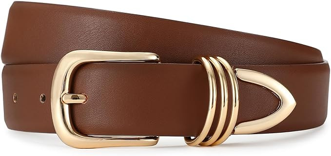 Belts for Women with Gold Buckle Faux Leather Belts Fashion Casual belts for jeans | Amazon (US)