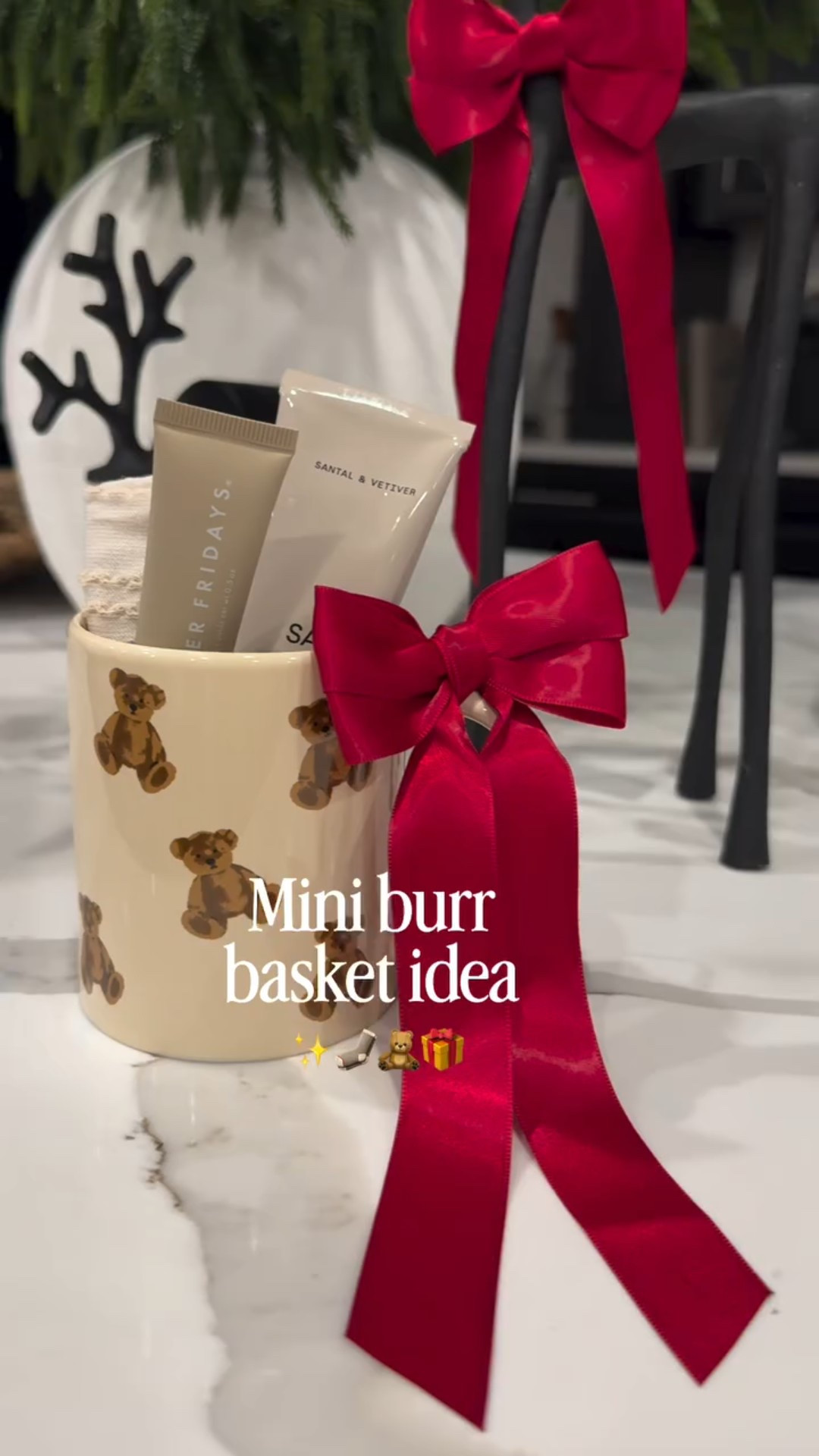 Comment BURR for links to this mini burr basket gift idea 🧸✨ This would be a perfect gift for friends, neighbors, teachers, coaches, teens and more! Pick a cute mug and add in their favorites, like hand cream and lip balm and finish with a bow! Send this to someone you’d like to gift it too! ✨

You can find everything in my Amazon storefront ✨

#burrbasket #stockingstufferideas #teachergiftideas