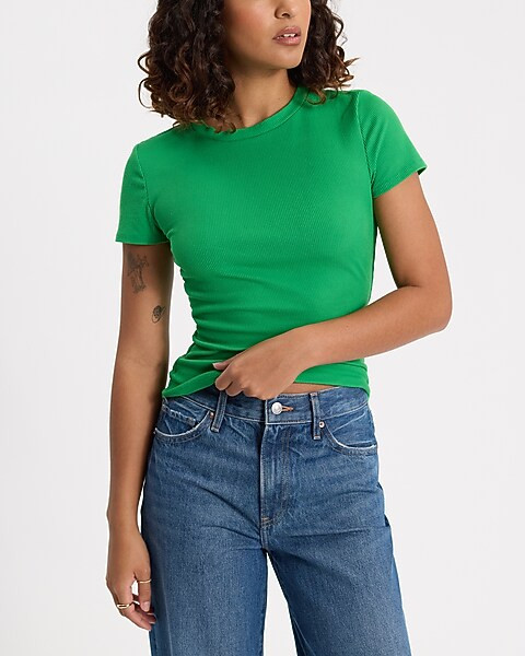 Fitted Ribbed Crew Neck Short Sleeve Tee | Express