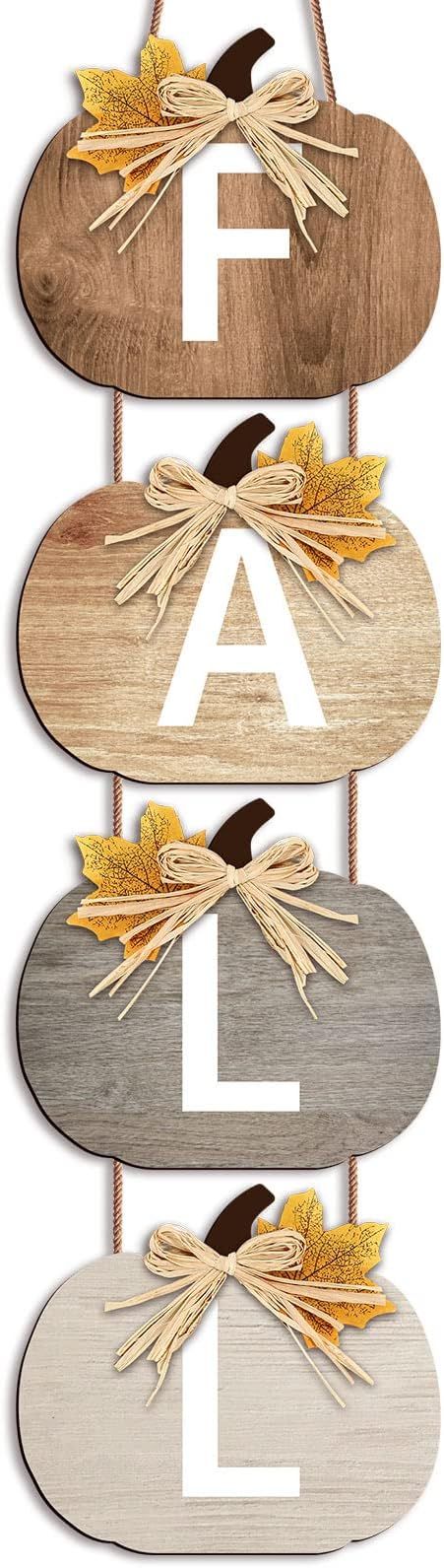 Vicenpal Thanksgiving Fall Signs Wooden Pumpkin Fall Sign Rustic Wooden Hanging Wall Sign for Fro... | Amazon (US)