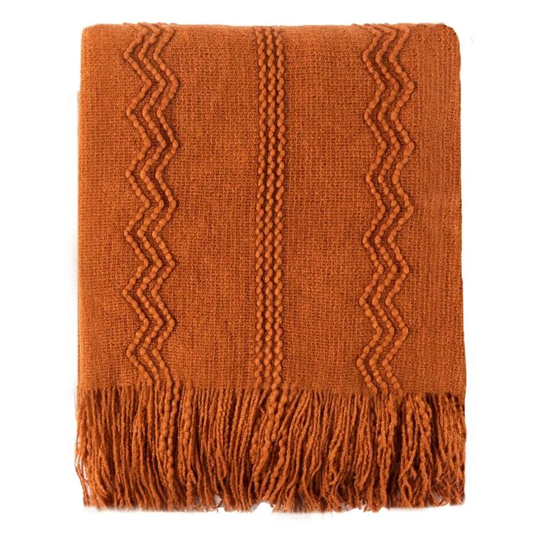 Battilo Caramel Throw Blanket,Lightweight Rust Orange Throw, Knitted Blanket with Tassel,Housewar... | Walmart (US)