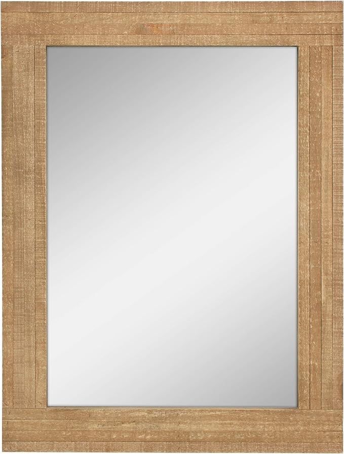Stonebriar Rectangle Natural Wood Hanging Wall Mirror, Medium, Brown | Amazon (US)