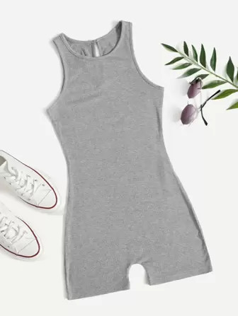SHEIN EZwear Solid Unitard Romper | SHEIN