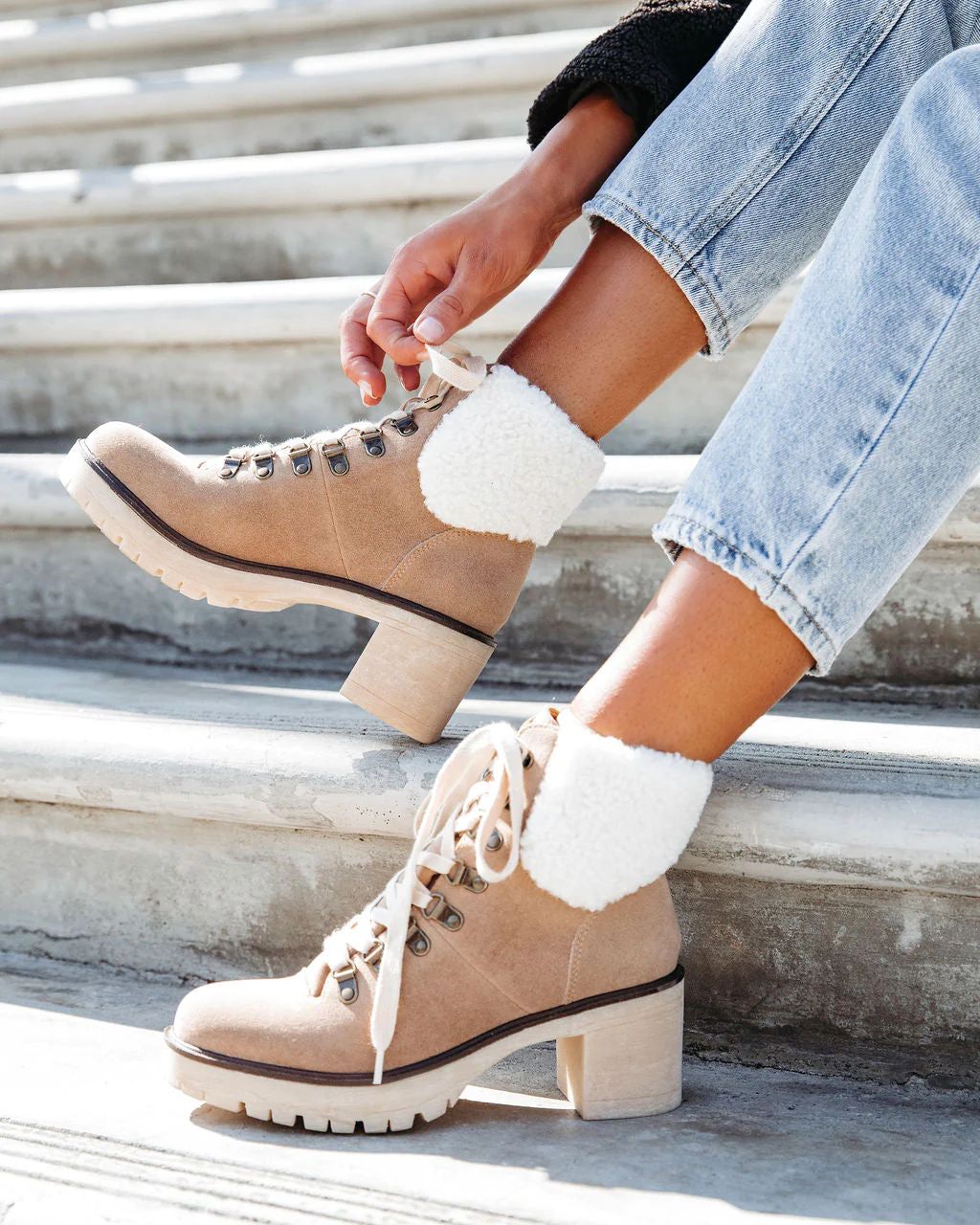 Conquest Heeled Shearling Lace Up Boot | VICI Collection