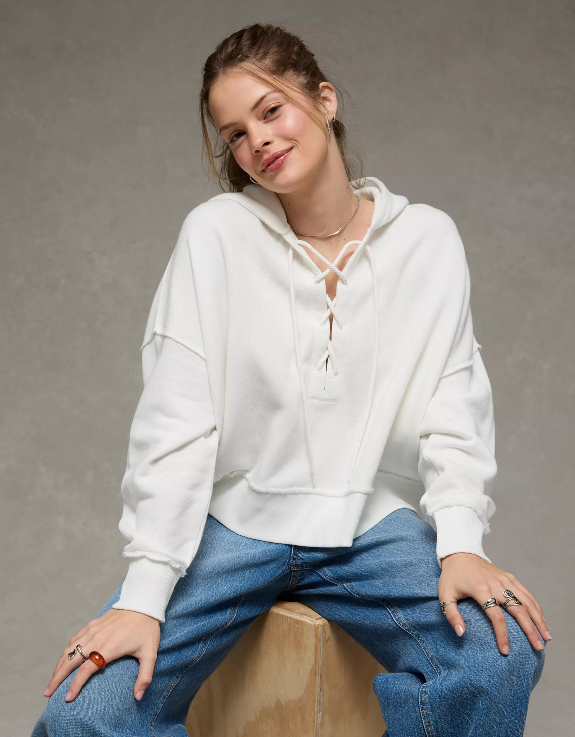 AE Big Hug Lace-Up Hoodie | American Eagle Outfitters (US & CA)