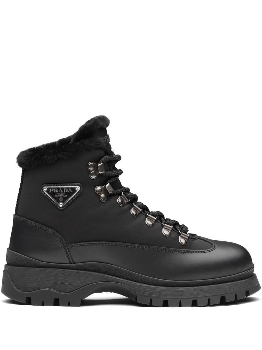 Prada shearling-trim Leather Ankle Boots - Farfetch | Farfetch Global