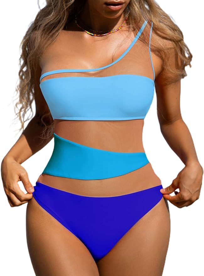 BIKINX Sexy One Piece Swimsuit for Women One Shoulder Monokini Bathing Suits Tummy Control Mesh S... | Amazon (US)