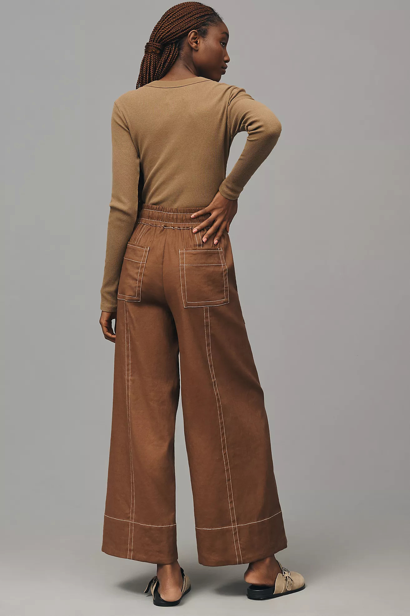 Maeve Tie-Waist Wide-Leg Pants: Contrast-Stitch Edition | Anthropologie (US)