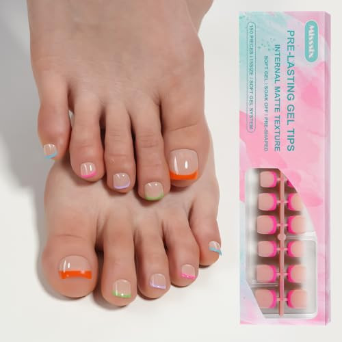Misssix Press On Toe nails Short, 150Pcs French Toenail Tips, Square Soft Gel Fake Toe Nail Tips Extensions for Women Nail Art DIY 15 Sizes | Amazon (US)