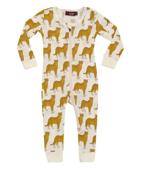 Beige Cheetah Organic Cotton Long-Sleeve Playsuit - Newborn | Zulily