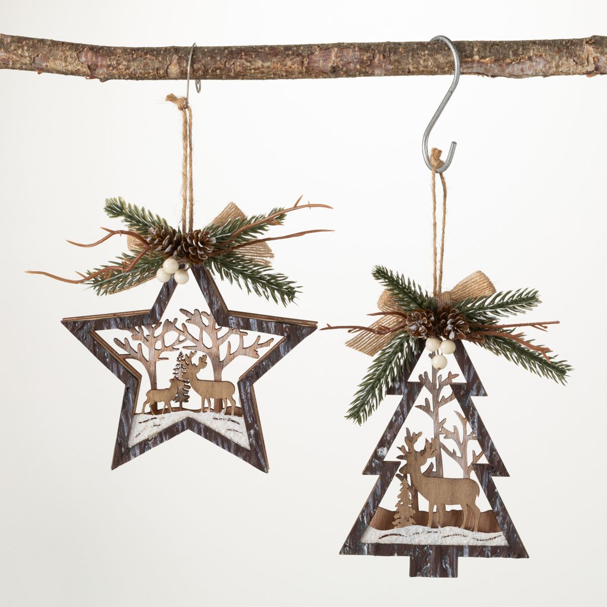 6"H and 5.75"H Sullivans Wood Star And Tree Ornaments; Multicolored Christmas Ornaments | Target