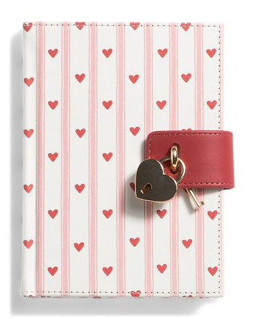 5x7 Hearts Striped Lock Journal | TJ Maxx