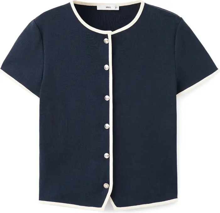MANGO Piped Trim Cotton Button-Up Top | Nordstrom | Nordstrom