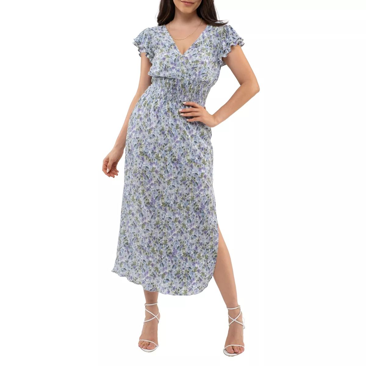 August Sky Women's Plisse Side Slit Floral Midi Dress | Target