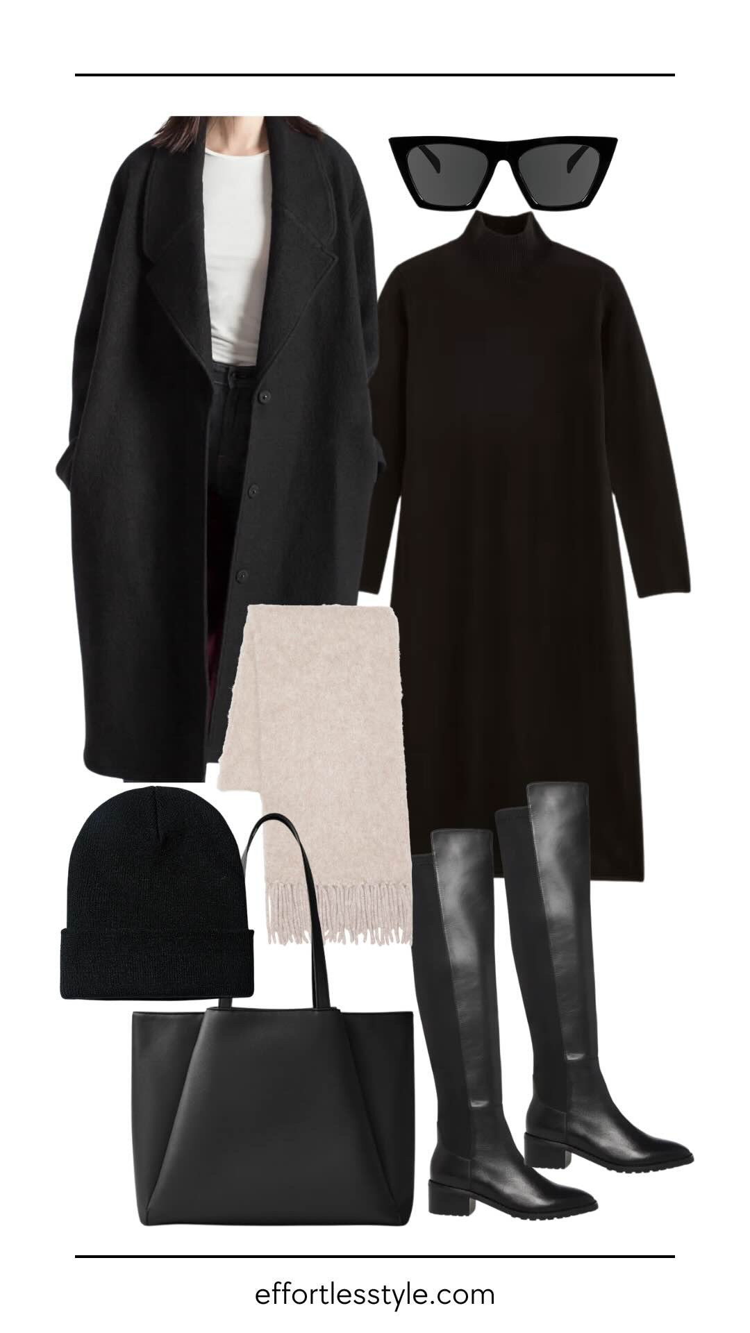 Winter Outfit ❄️ 

When dressing for a snow day but still needing to look polished for work… It’s all about balancing warmth and style. I put together a chic, monochromatic look featuring a black oversized long coat layered over a cozy black sweater dress and tall black boots. These boots are perfect for keeping you warm while navigating snowy sidewalks. To break up the all-black palette, I added a soft oatmeal scarf for a touch of contrast and texture. A black beanie, sleek sunglasses, and an easy black tote complete the look with practical accessories. Now, you are winter-ready without compromising on style.

#OOTD #StylingTips #PersonalStyling #effortlesstyle #WinterFashion #personalstylist #nashvillestylist #StyleOver40 #LTKVideo #wintertrends #whattobuy #winterstyle

#LTKStyleTip #LTKOver40 #LTKSeasonal