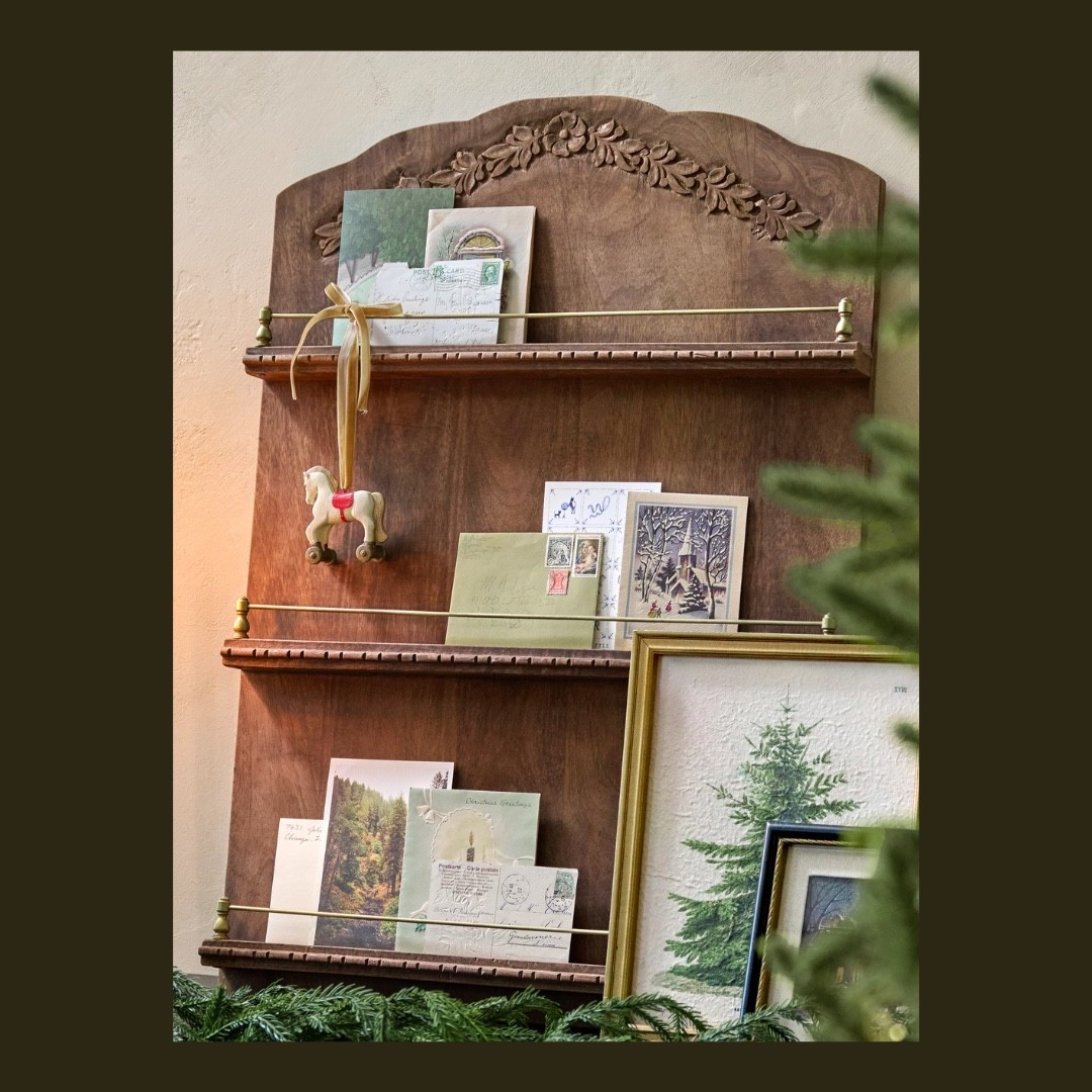 Gorgeous carved wood display shelf. Perfect for holiday decor and cards. Could be kept up all year long and switch out art/decor seasonally  

#LTKHome #LTKSeasonal