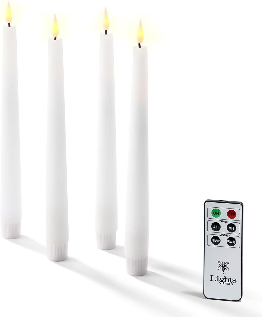 LampLust Flameless Taper Candles, Realistic Flame with Wick, 9 Inch, 4 Pack, White Real Wax, Flic... | Amazon (US)