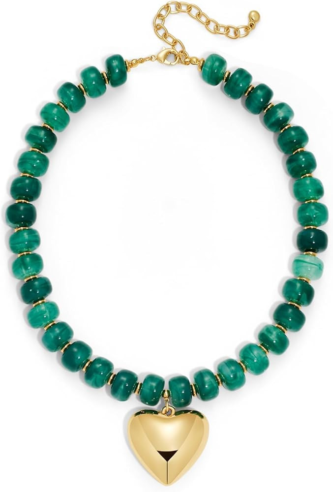 Gold Heart Pendant Necklaces for Women Colorful Acrylic Resin Beaded Choker Necklace Fashion Chun... | Amazon (US)