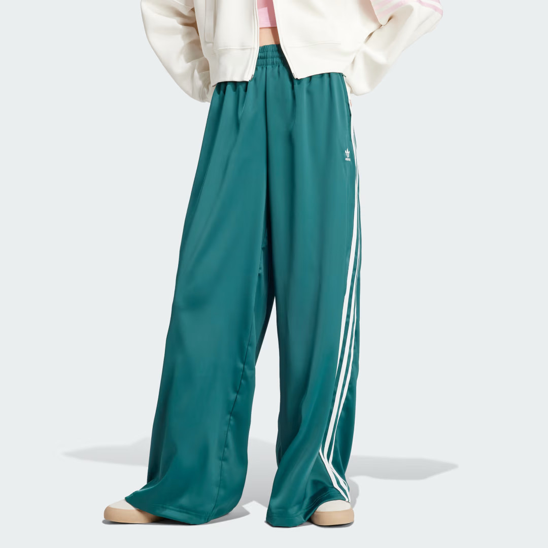 adidas Adicolor Satin Wide Leg Track Pants Collegiate Green 4 Womens | adidas (US)