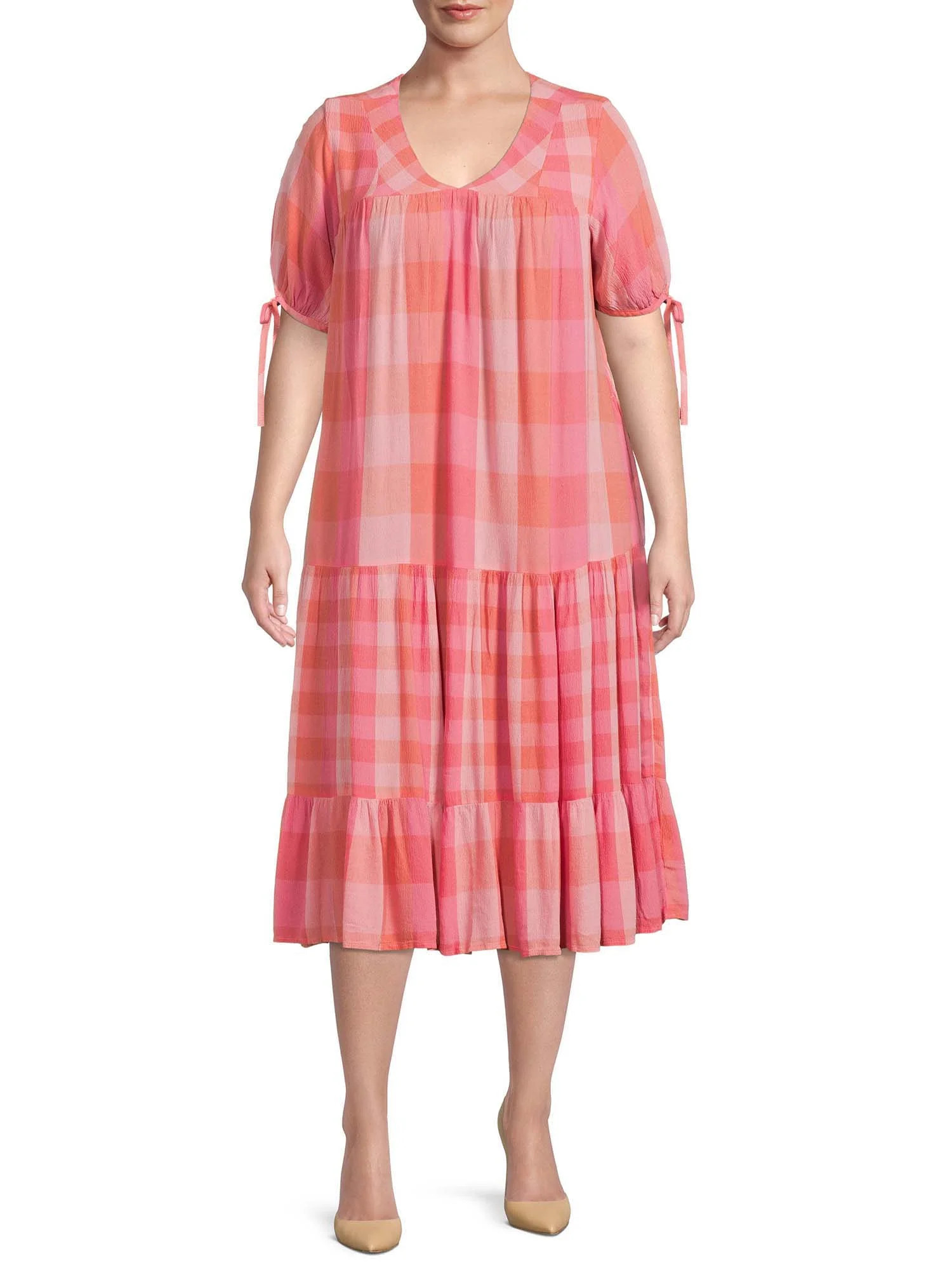 Terra & Sky Women's Plus Size Tired Dress with Tie Sleeves | Walmart (US)