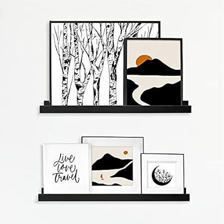 Kate and Laurel Levie 24 inch 2-Pack Wood Floating Wall Shelf Picture Frame Holder Ledge, Black | Amazon (US)