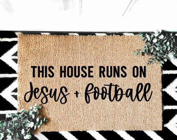Read the full title
    This House Runs on Jesus & Football Doormat - welcome mat, gift, new hous... | Etsy (US)