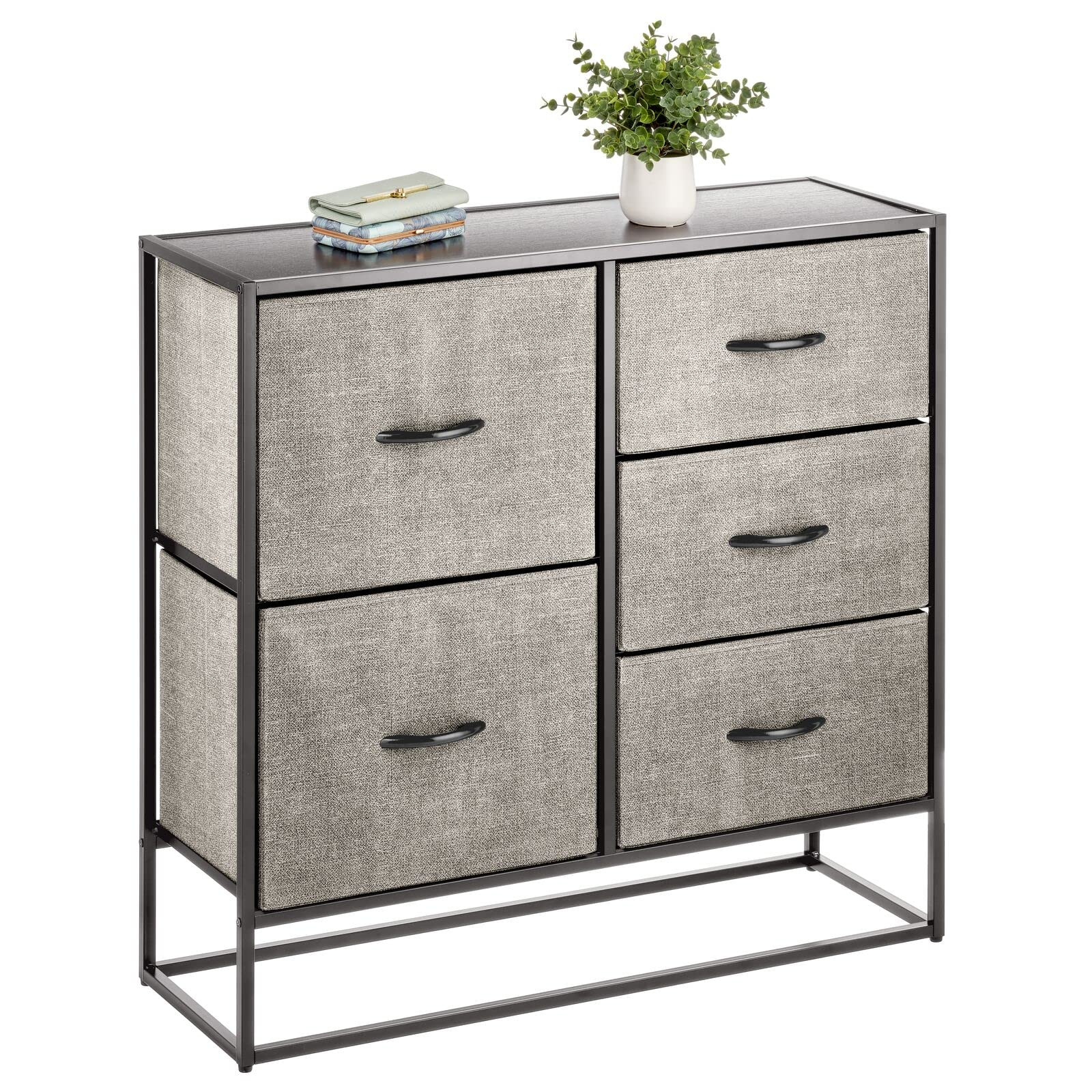 mDesign Tall Modern 5-Drawer Dresser Storage Chest - Sturdy Steel Frame, Wood Top, Easy Pull Fabric  | Amazon (US)