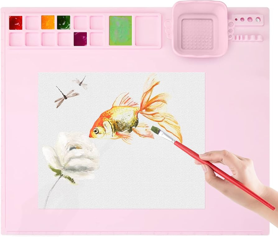 Silicone Craft Mat with Built in Cleaning Cup and Paint Holder, Art Silicone Mat Large, 19.9"x16.... | Amazon (US)